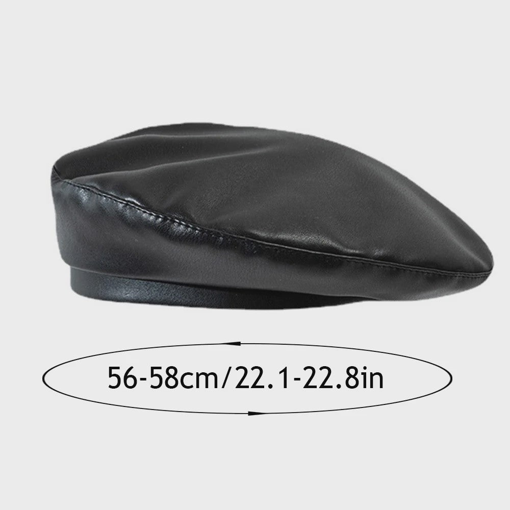 Klassieke Zwarte PU Lederen Baret met Vizier - Retro Stijl Pet voor Dames