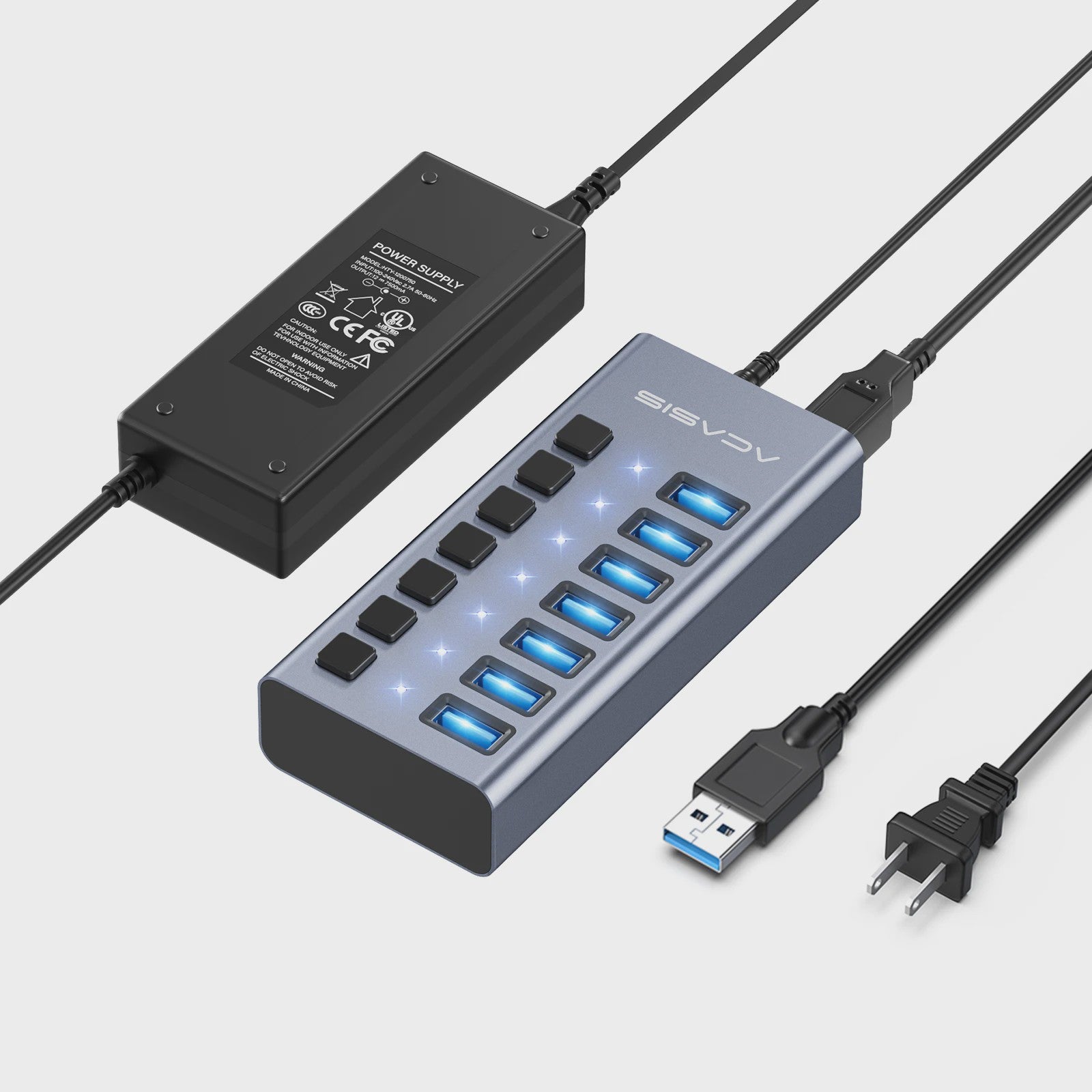 Acasis 16-Poorts USB Hub 10Gbps met Individuele Schakelaars & Snelle Data Transfer