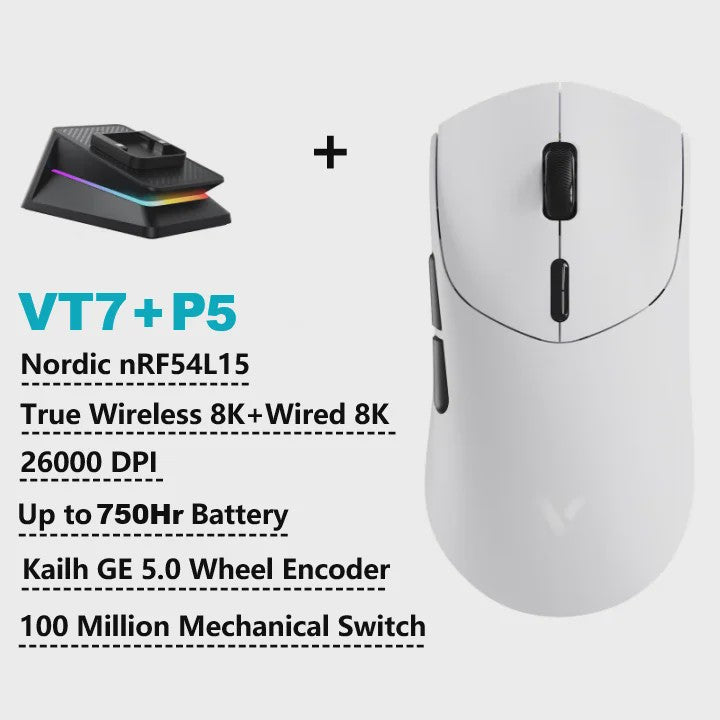 Rapoo VT7 MAX Draadloze Gaming Muis: 8K Polling Rate, Ultralicht & 750u Batterij
