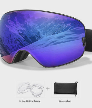 Ski Bril Heren Dames Tieners - UV400 Anti-Condens, Inclusief Optisch Frame & Tas