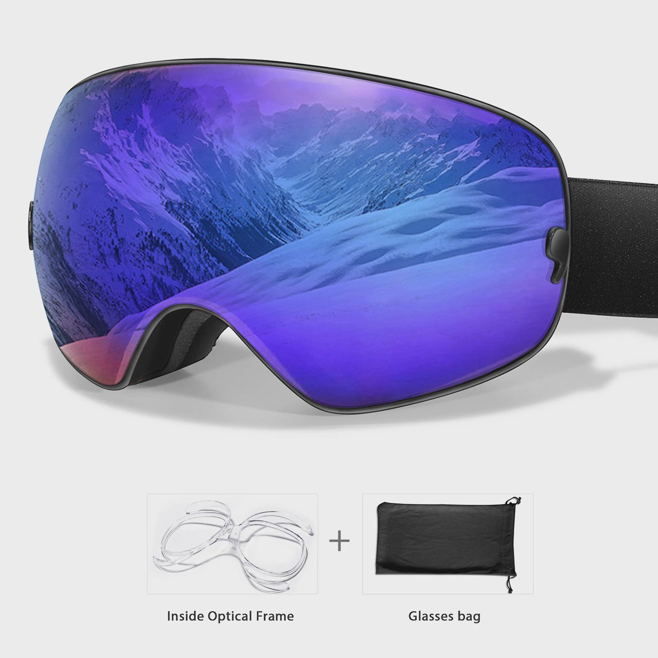 Ski Bril Heren Dames Tieners - UV400 Anti-Condens, Inclusief Optisch Frame & Tas