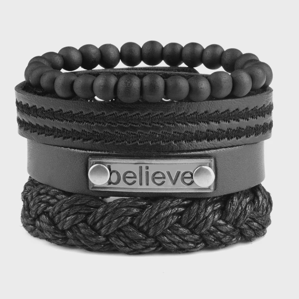 Heren Leren Armbanden Set - Viking, Gothic & Punk Stijl - Multilayer Vintage