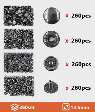Roestvrij Staal Drukknopen Set 12.5mm Gunmetal Zwart - Kleding & Tassen