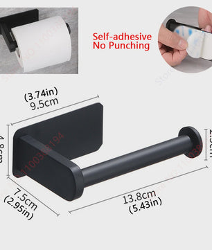 Set Badkamer Accessoires: Handdoekrek, Toiletrolhouder, Haak & Ring - Zwart