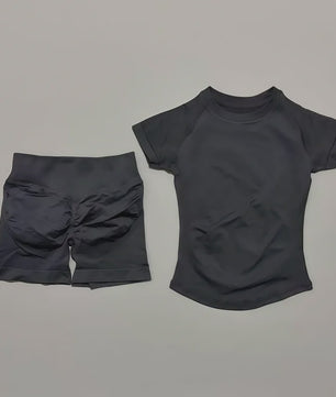 Seamless Sportset Dames: Yoga Top met Korte Mouw & Fitness Shorts