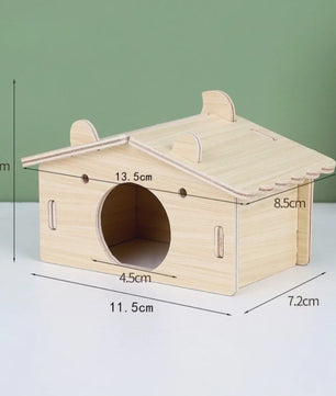 Houten Hamster Villa: Speelhuis met Klimplatform en Verhoogd Platform - Duurzaam Knaagdier Accessoire