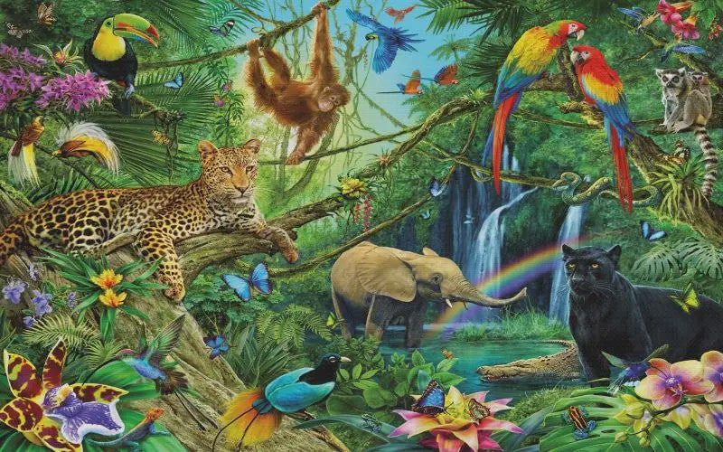 Milofi 3D Muurschildering Behang: Scandinavisch Bos met Jungle Dieren voor Kinderkamer