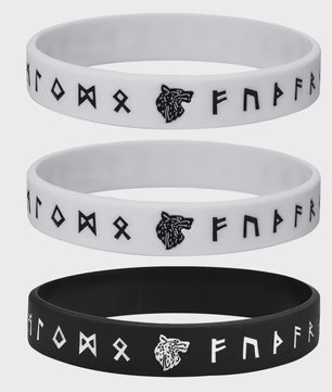 Mprainbow Heren Viking Rune Armband - Wolf Design, Zwart/Wit Siliconen Polsband