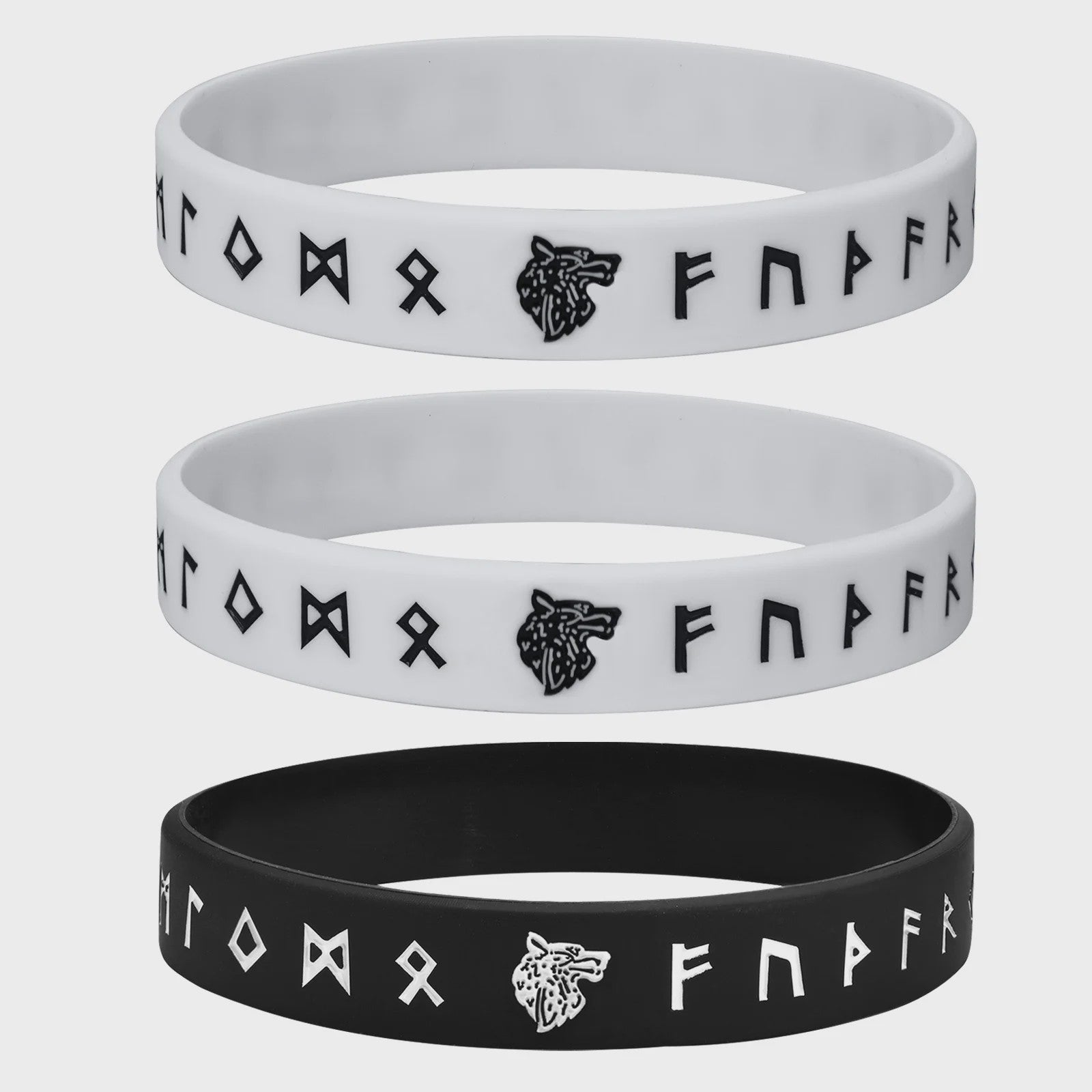 Mprainbow Heren Viking Rune Armband - Wolf Design, Zwart/Wit Siliconen Polsband