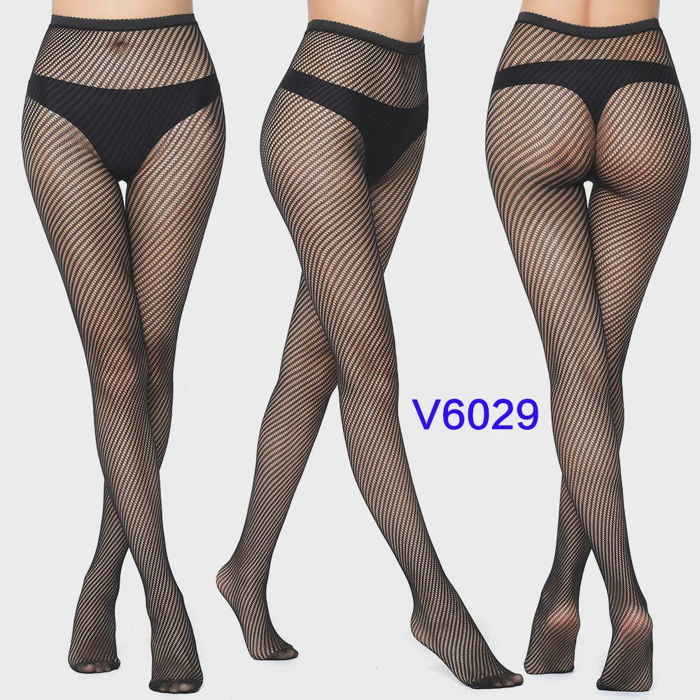 Dames Visnet Panty's met Jacquard Weefsel - Gothic Kant & Spider Net Stijl
