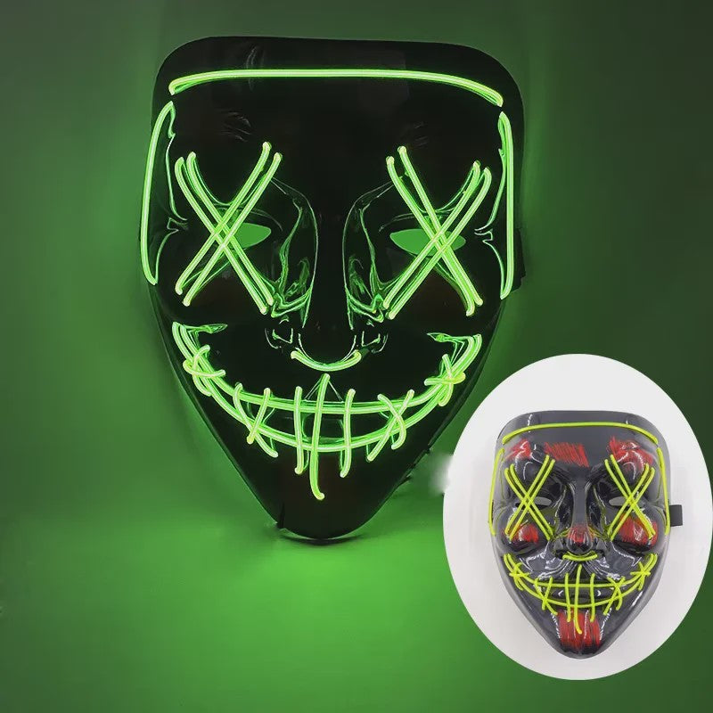 Verlicht LED Neon Purge Masker met Fiber Optic Handschoenen - Halloween & Feest