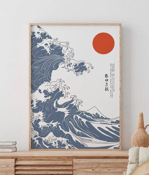 Japanse Canvas Print: Iconische Fuji & Golven - Retro Landschap Poster