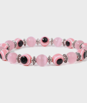 Set van 2 Handgemaakte Natuursteen Armbanden met Hanger Oog van Fatima & Lavasteen/Hematiet