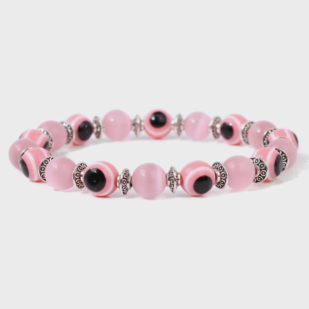 Set van 2 Handgemaakte Natuursteen Armbanden met Hanger Oog van Fatima & Lavasteen/Hematiet
