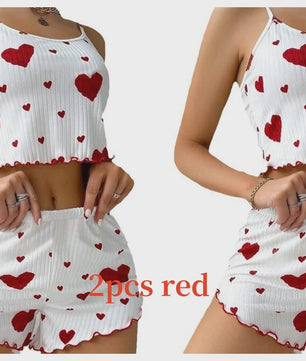 Dames Pyjama Set: 2-delig Tanktop & Shorts met Liefdesprint - Zacht & Ventilerend