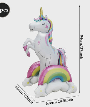 Reuze 3D Staande Eenhoorn Folieballon - Magische Regenboog & Wolk Decoratie voor Kinderfeestjes en Babyshowers