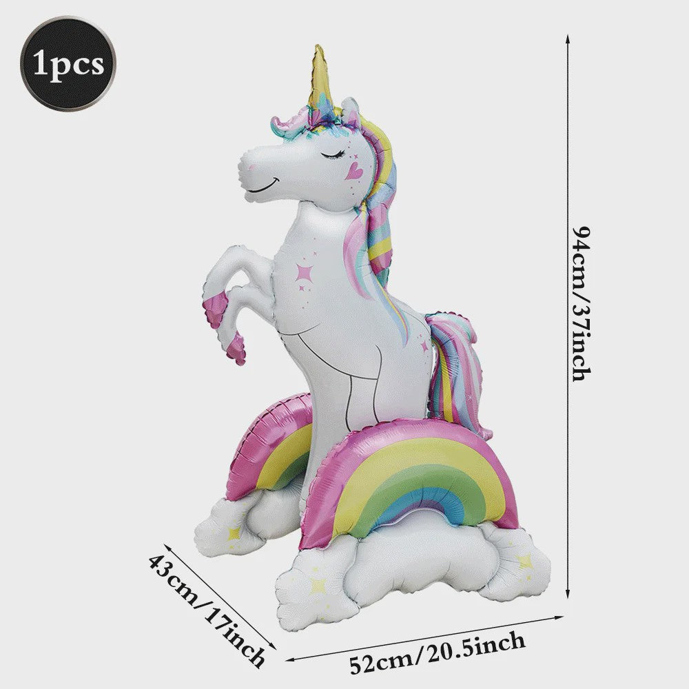 Reuze 3D Staande Eenhoorn Folieballon - Magische Regenboog & Wolk Decoratie voor Kinderfeestjes en Babyshowers