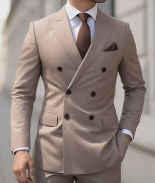 Luxe Bruin Herenpak - Double Breasted, Peak Lapel, Slim Fit Blazer & Pantalon