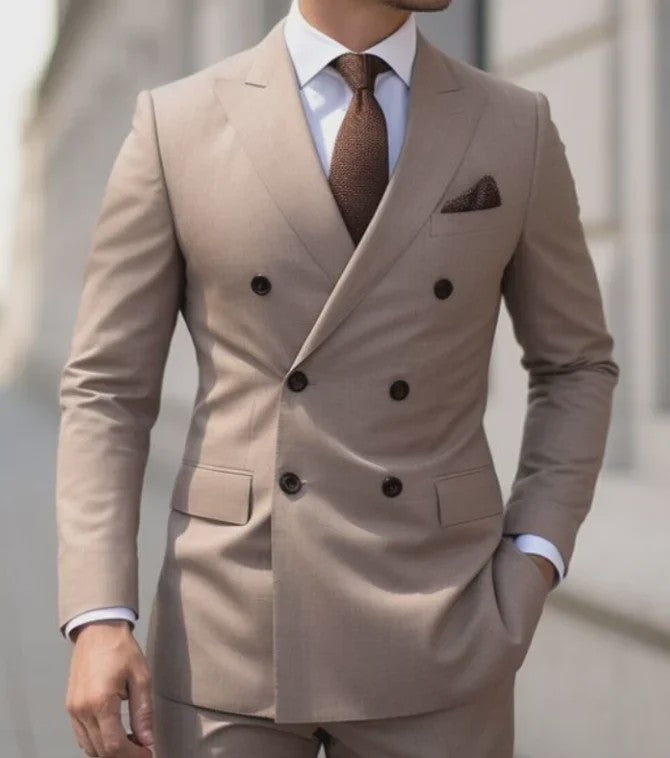 Luxe Bruin Herenpak - Double Breasted, Peak Lapel, Slim Fit Blazer & Pantalon