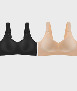 Set van 2 Naadloze Comfort BH's met V-hals en Brede Bandjes - Draadloos & Onzichtbaar