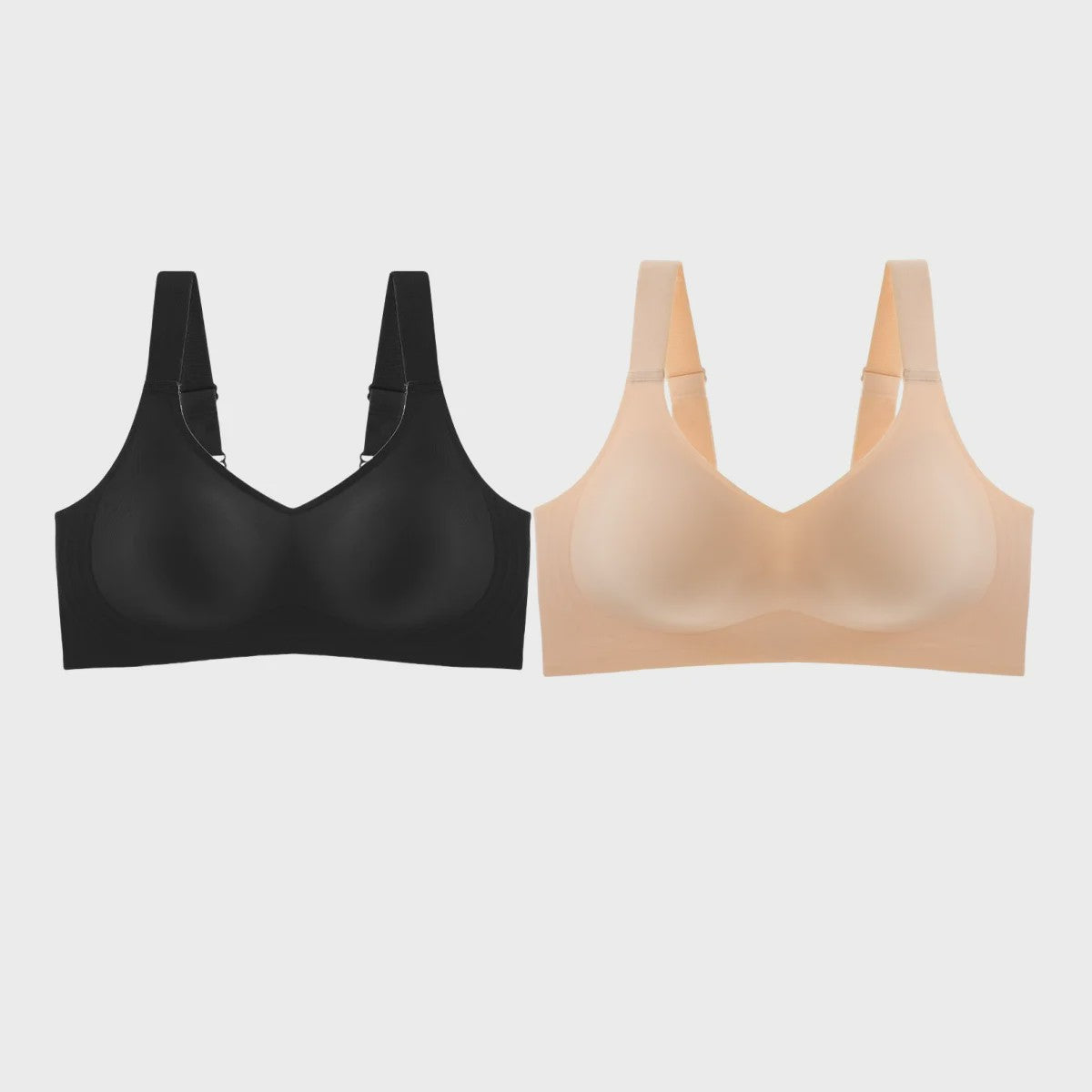 Set van 2 Naadloze Comfort BH's met V-hals en Brede Bandjes - Draadloos & Onzichtbaar
