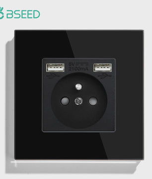 BSEED Wandcontactdoos met Dubbele USB & Type-C Poorten - Stijlvol Glazen Frame