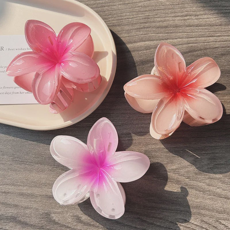 3x Grote Boho Bloemen Haarclips Acryl - Gradient Kleuren & Hawaii Stijl Haaraccessoires voor Dames
