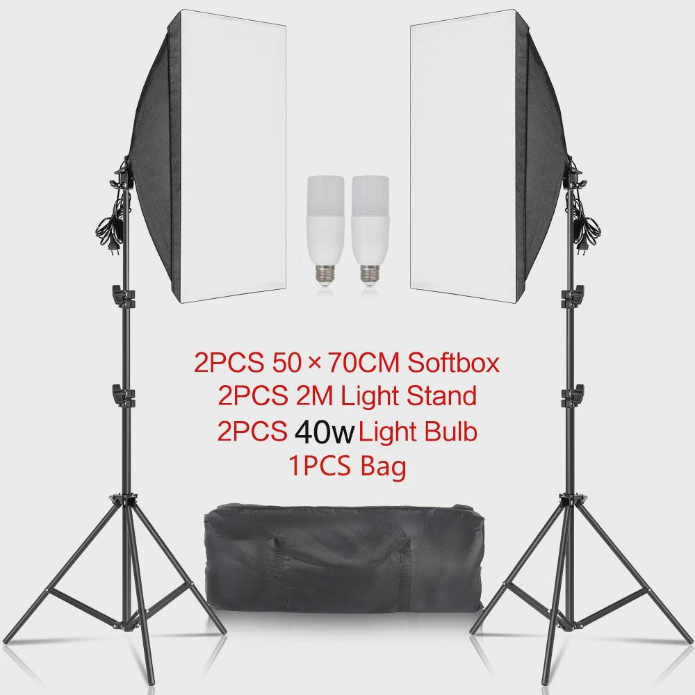 Professionele Softbox Verlichtingskit 50x70cm met E27 Lampen en Statief - Fotostudio Apparatuur