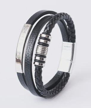 Trendy Heren Leren Armband - RVS & Gevlochten Touw, 21cm