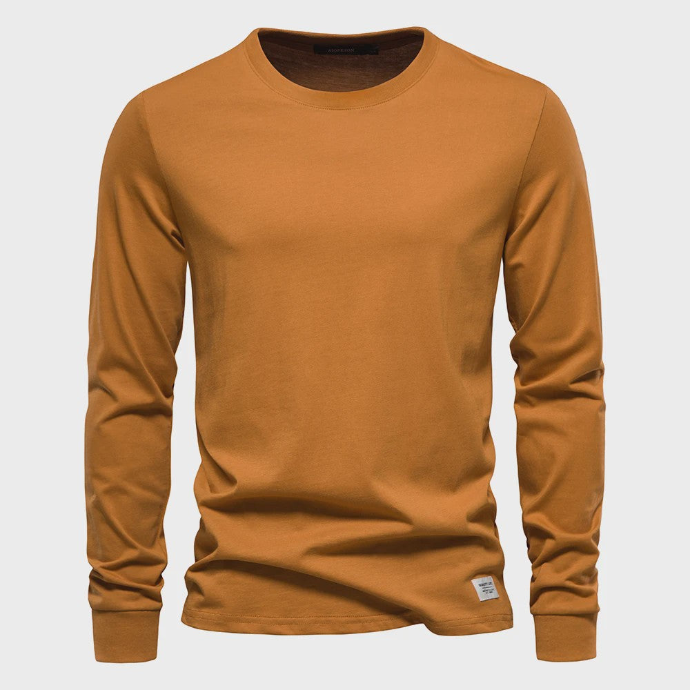 AIOPESON Heren Basic Longsleeve T-shirt - Katoen, Ronde Hals, Effen Kleur
