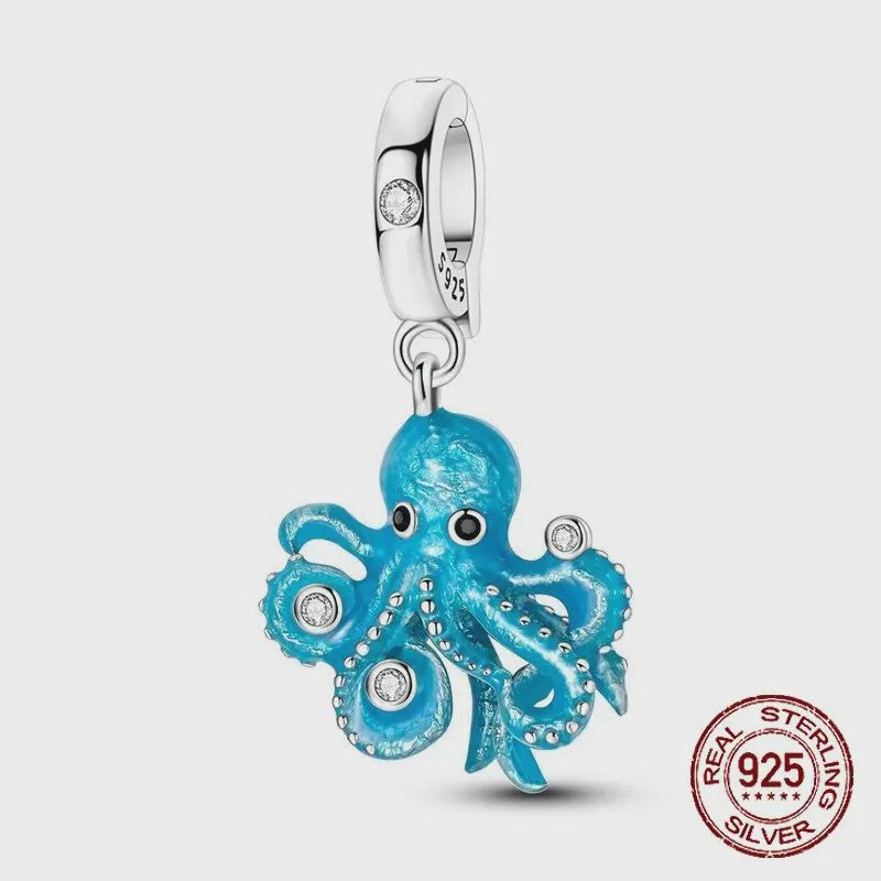 925 Sterling Zilveren Bedel Set: Dolfijn, Zeepaardje & Octopus - Blauw - DIY Armband Sieraden