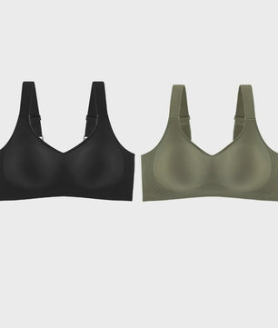 Set van 2 Naadloze Comfort BH's met V-hals en Brede Bandjes - Draadloos & Onzichtbaar