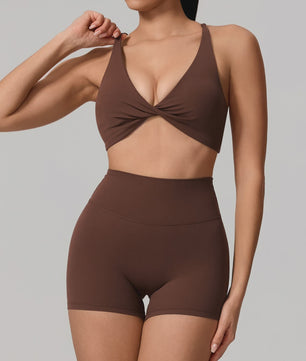 Dames Yoga Set 2-Delig: Sneldrogend Sportpak met Lange Mouwen Top en Hoge Taille Shorts