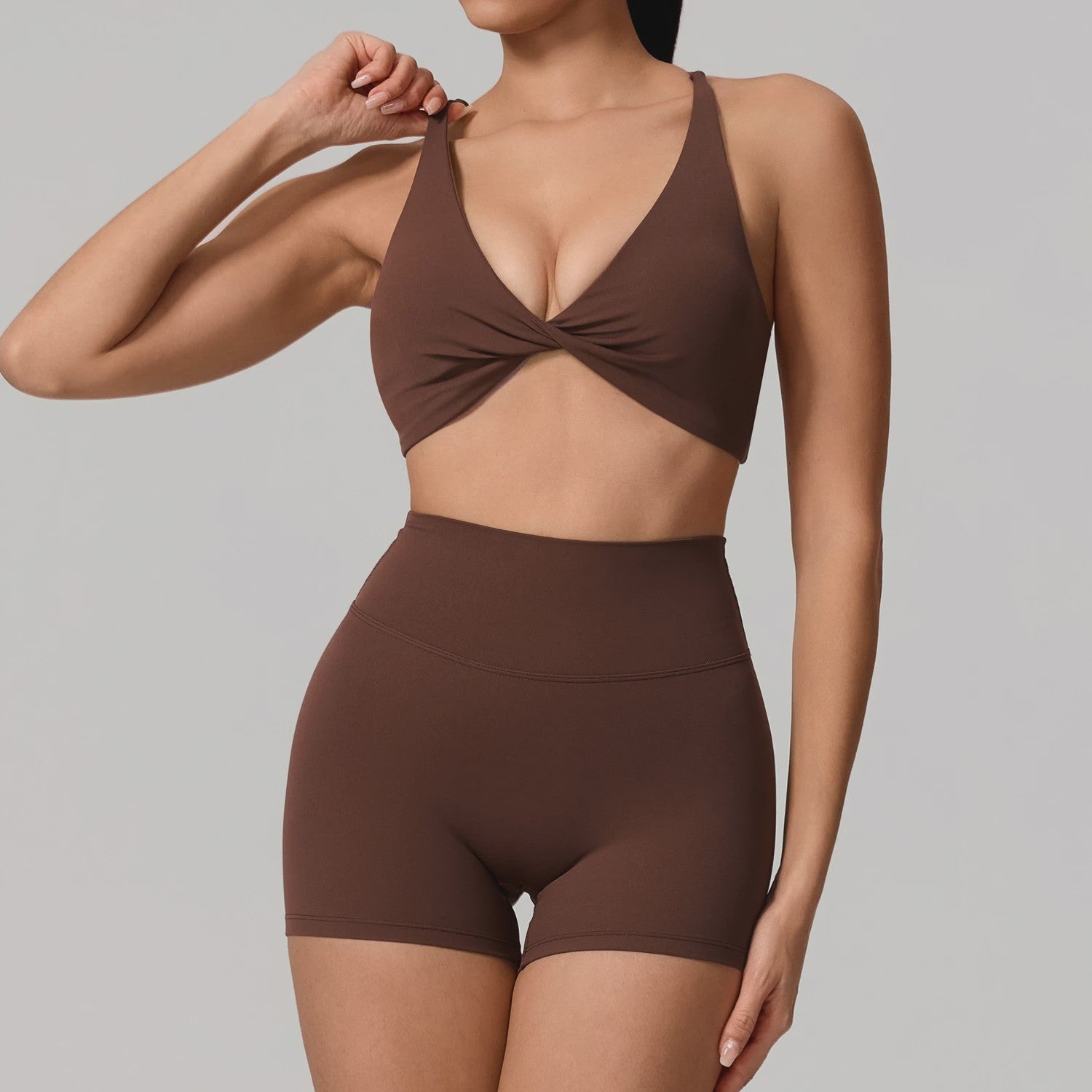 Dames Yoga Set 2-Delig: Sneldrogend Sportpak met Lange Mouwen Top en Hoge Taille Shorts
