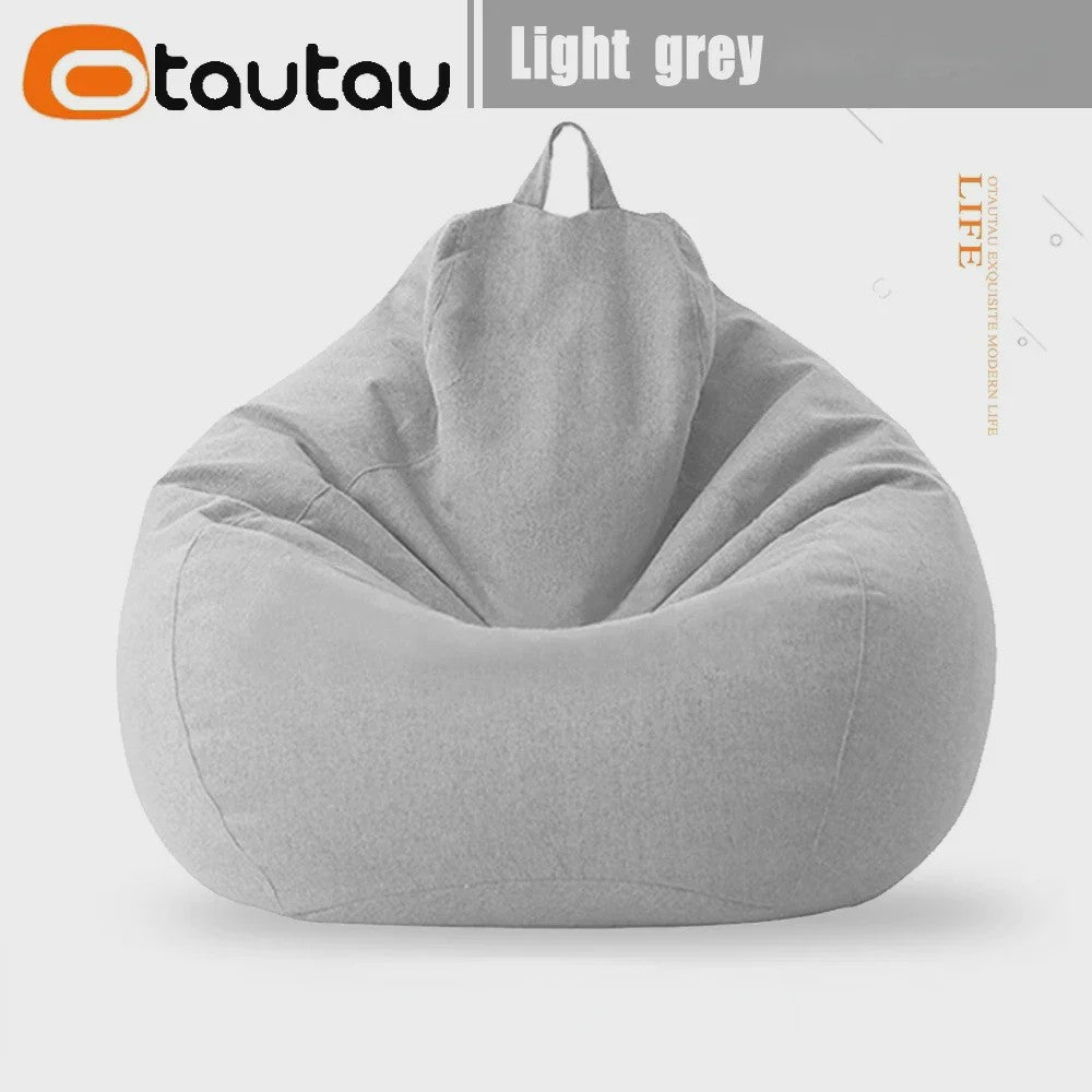 70cm Gevulde Beanbag Sofa van Katoen Linnen - Comfortabele Loungestoel voor Ontspanning
