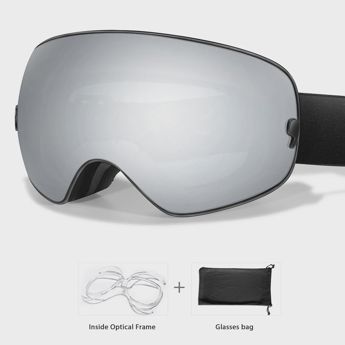 Ski Bril Heren Dames Tieners - UV400 Anti-Condens, Inclusief Optisch Frame & Tas