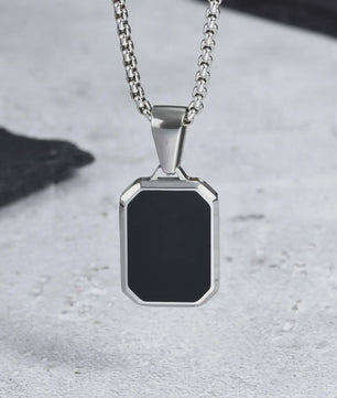 Stijlvolle RVS Hanger met Zwart Emaille - Geometric Dog Tag Ketting voor Mannen