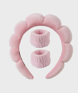 Cosmetische Puffy Hoofdband en Polsbandjes Set - Microfiber voor Gezichtswas & Make-up