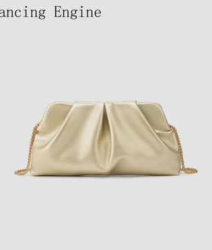 Luxe Plissé Avondtas met Gouden Ketting - Clutch & Schoudertas voor Feestelijke Gelegenheden