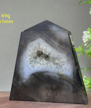 Zwarte Agaat Kristal Geode Obelisk - Natuurlijke Decoratie & Meditatie Steen