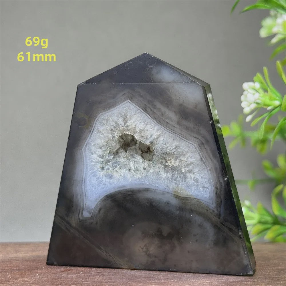 Zwarte Agaat Kristal Geode Obelisk - Natuurlijke Decoratie & Meditatie Steen
