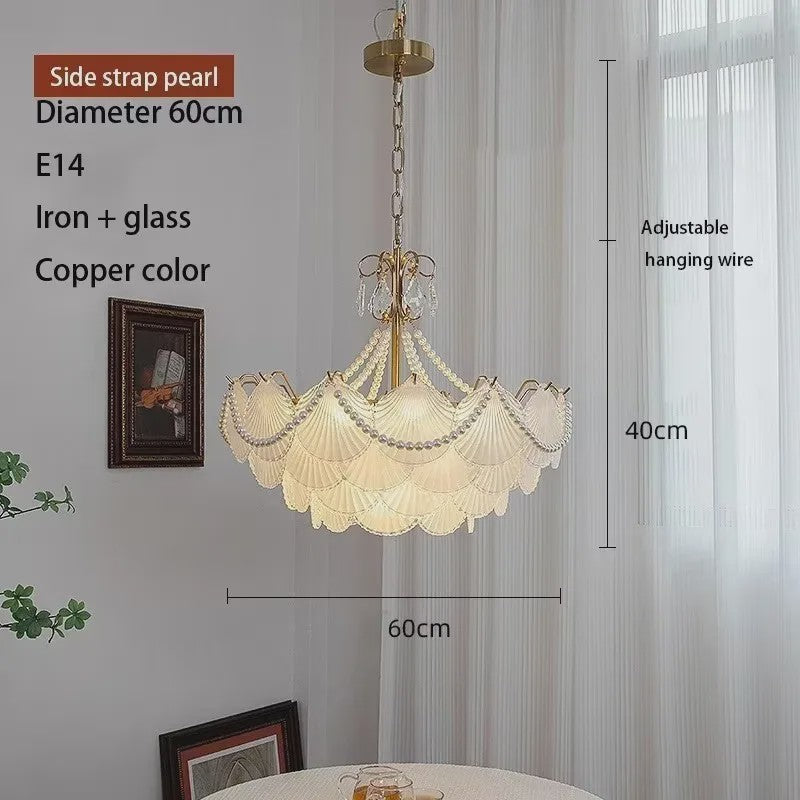 Moderne Koperen Plafondlamp met Schelp Glas en LED - Stijlvolle Hanglamp voor Woonkamer, Eetkamer & Slaapkamer