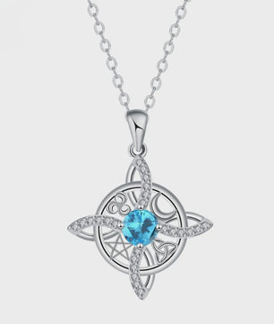 Mystieke Wicca Knoop Ketting met Kristal en Geboortesteen - Ster Maan Amulet