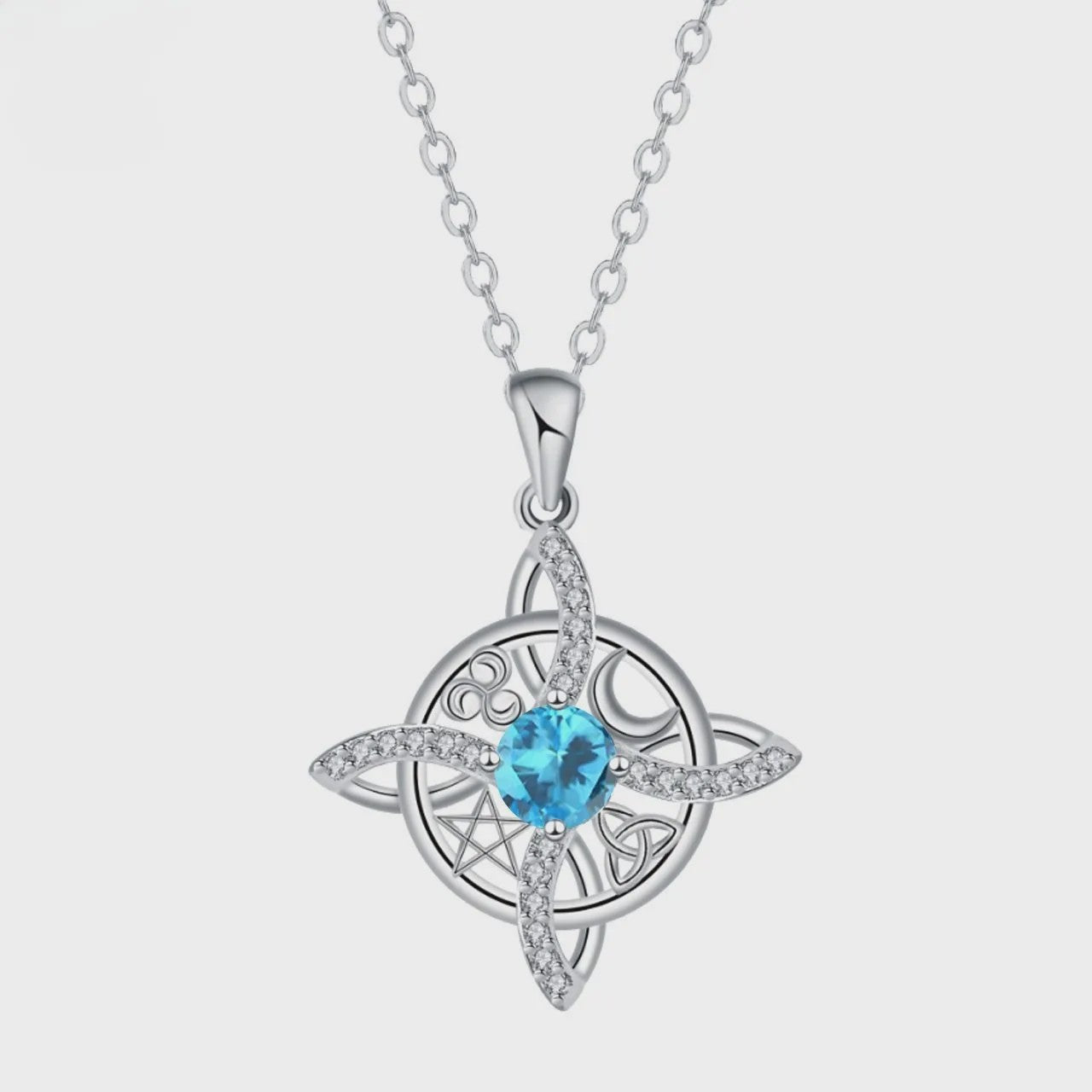 Mystieke Wicca Knoop Ketting met Kristal en Geboortesteen - Ster Maan Amulet