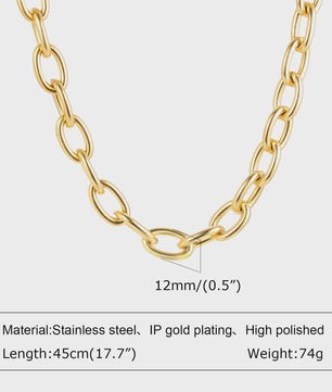 Chunky Gouden Halsketting Dames - Roestvrij Staal Dikke Ovalen Schakelketting Choker