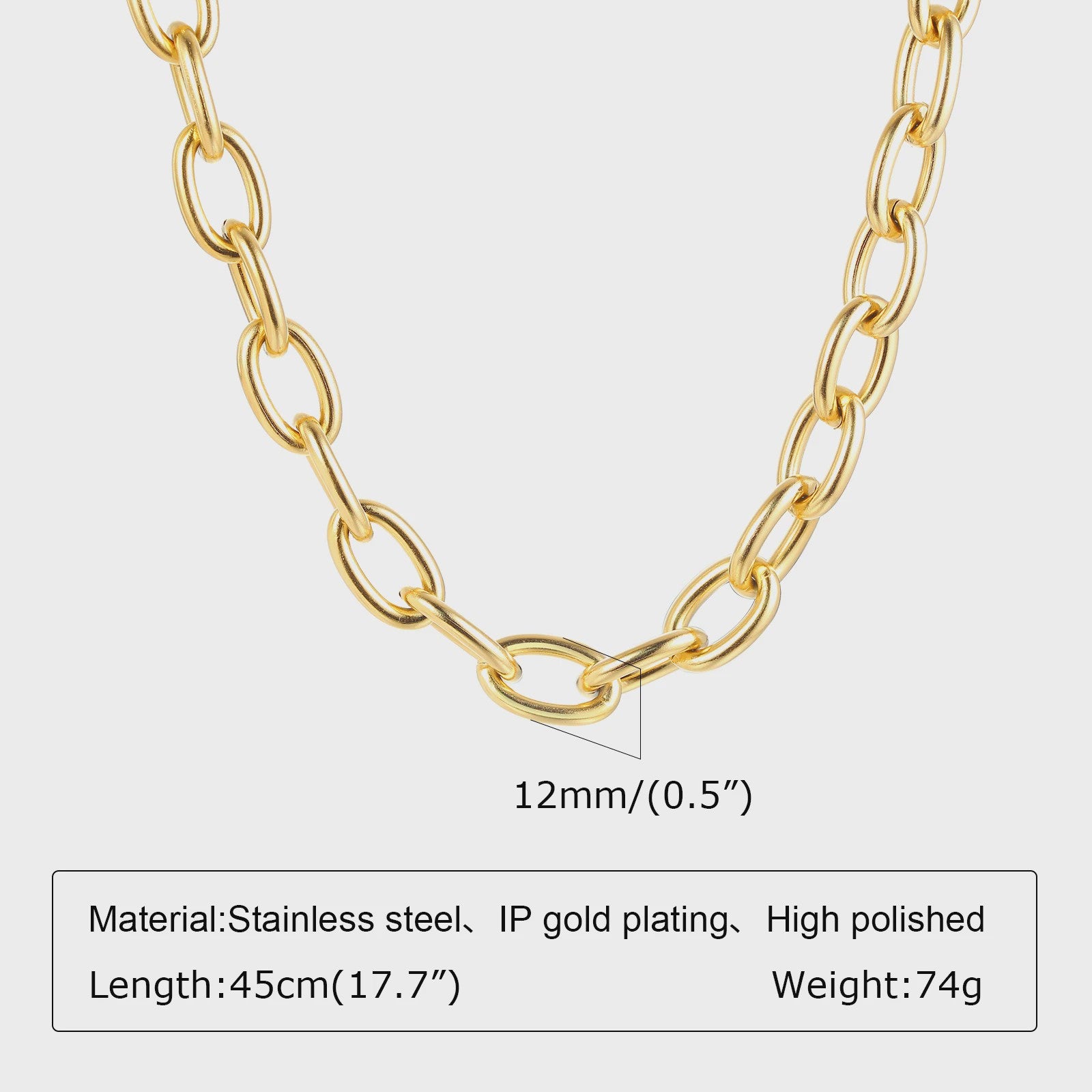 Chunky Gouden Halsketting Dames - Roestvrij Staal Dikke Ovalen Schakelketting Choker