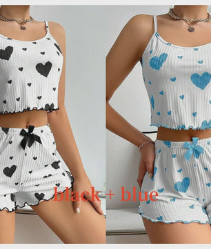 Dames Pyjama Set: 2-delig Tanktop & Shorts met Liefdesprint - Zacht & Ventilerend