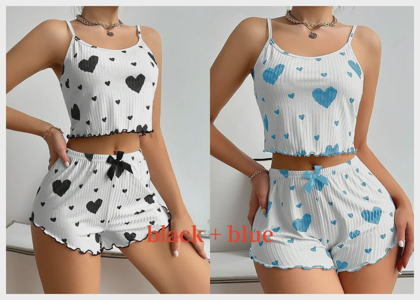 Dames Pyjama Set: 2-delig Tanktop & Shorts met Liefdesprint - Zacht & Ventilerend
