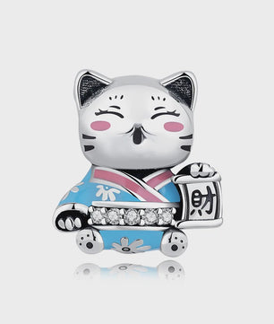 925 Sterling Zilveren Bedel Lucky Cat - Chinees Nieuwjaar & Japanse Stijl Hanger voor Dames Armbanden & Kettingen