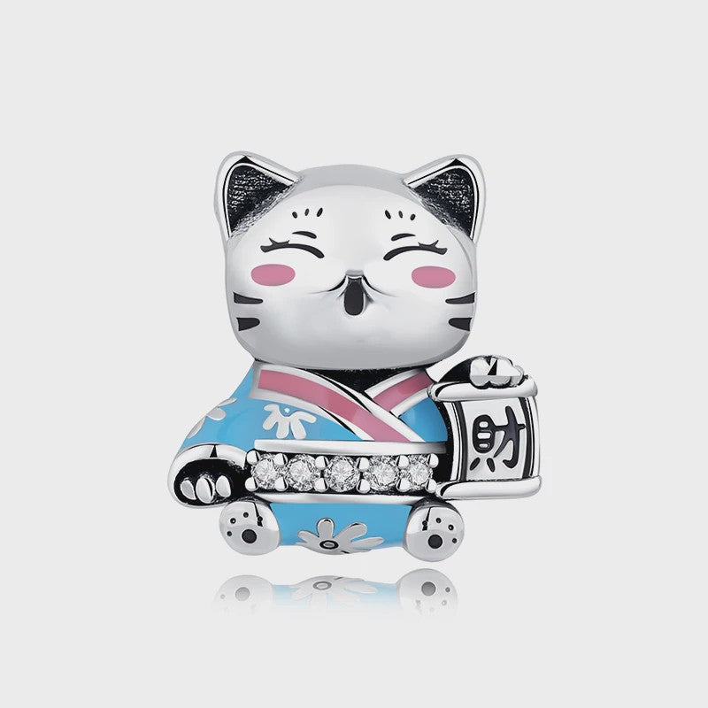 925 Sterling Zilveren Bedel Lucky Cat - Chinees Nieuwjaar & Japanse Stijl Hanger voor Dames Armbanden & Kettingen